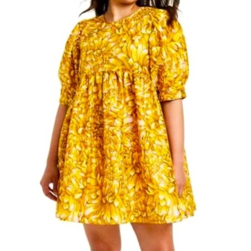 Kika Vargas for Target | Gold Flower Puff Sleeves Short Dress